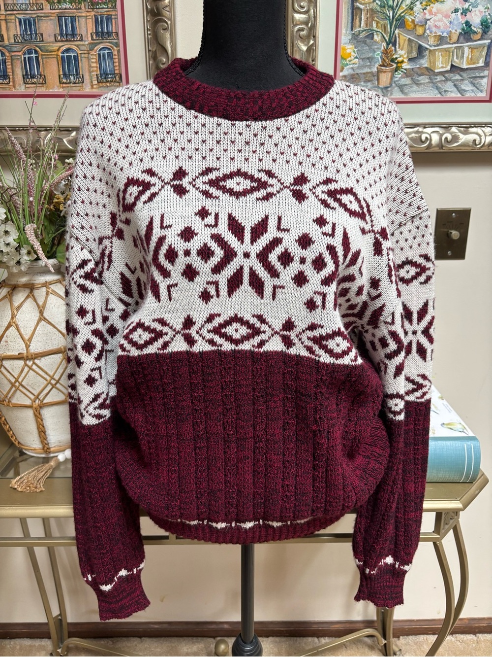 Vintage Hardwood & Pine Classic Nordic Fair Isle Chunky Rib Knit Sweater Sz M-L